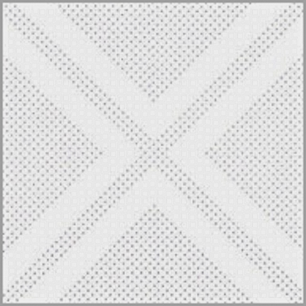 White geometric wall panel with triangle dot pattern on white background