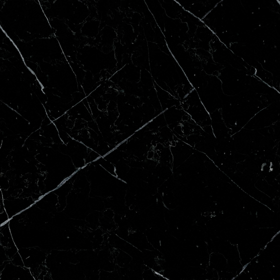 Black marble slab with white veins and glossy finish on black background