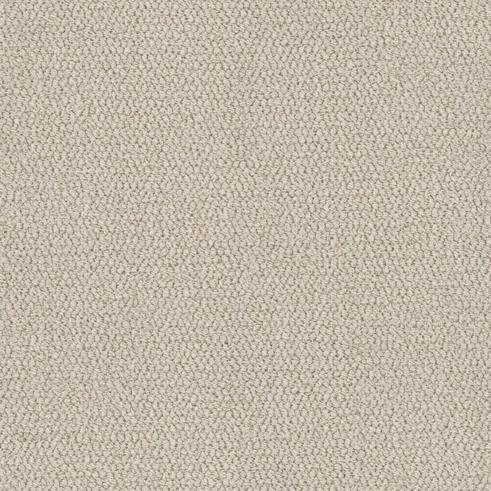 Beige textured carpet sample with loop pile surface pattern on white background