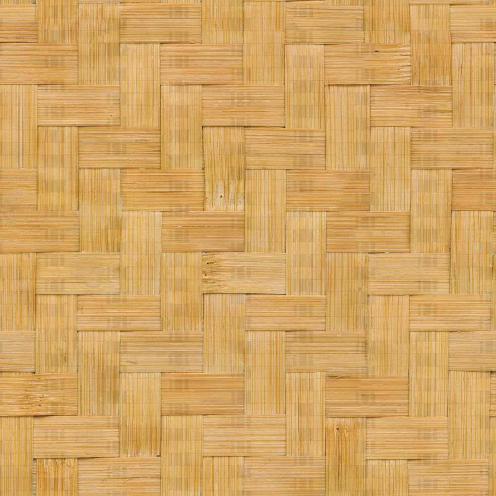 Natural bamboo woven texture with light brown color and basket weave pattern on white background