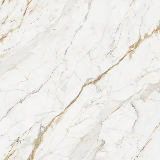 White marble surface with gold and grey veins on white background