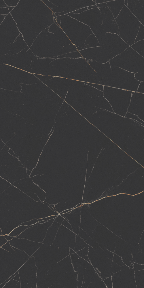 Dark grey marble slab with white and gold veins on black background