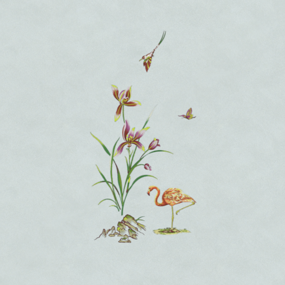 Light Gray Birds and Flowers Wallpaper 3D Model