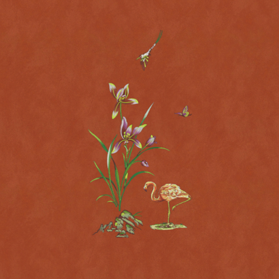 Dark Red Birds and Flowers Wallpaper 3D Model