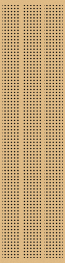 Three tall beige wood wall panels with small black holes on beige background