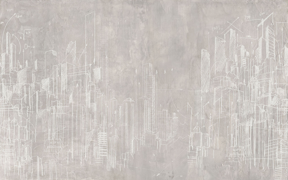 A【Yixuan Mural】Taobao Store - Hand-Painted Architectural Line Light Khaki Gray HD Personalized Background Wall M0198