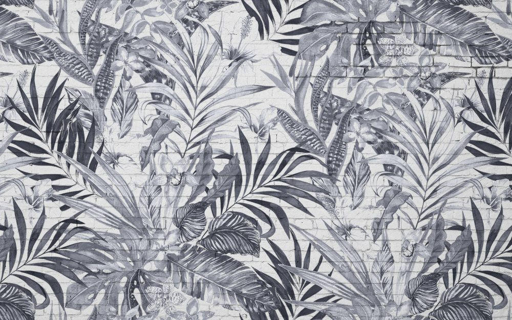Ayixuan Mural Taobao Store - Nordic Hand-Painted Black and White Tropical Plant Banana Leaf Wallpaper