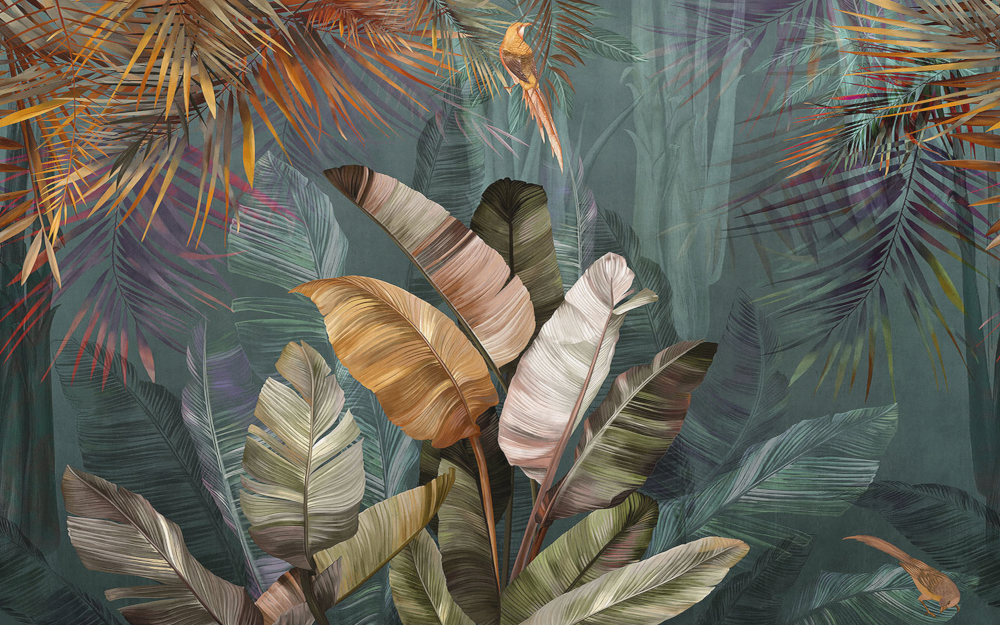 Yixuan Mural Tropical Plants Banana and Red Leaf Two-Way Continuous