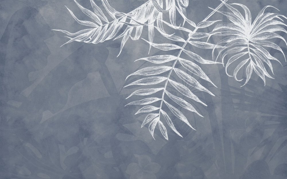 Yixuan Mural Taobao Store - Gray Background White Pen Coconut Tropical Plant Leaves