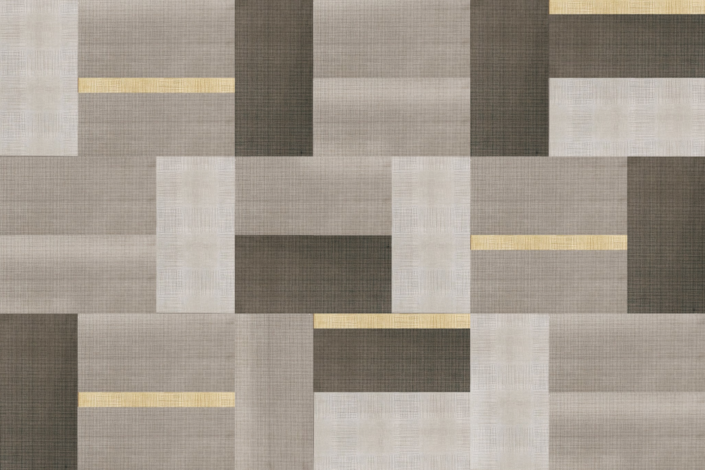 Modern grey geometric patterned wall panel with gold accents on white background