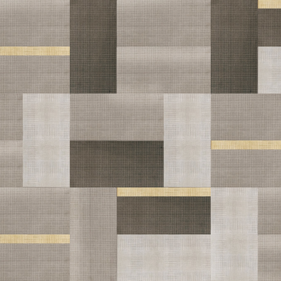 Modern grey geometric patterned wall panel with gold accents on white background