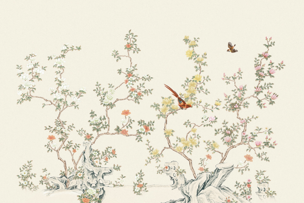 Beetle Inca embroidery-wallpaper wall covering