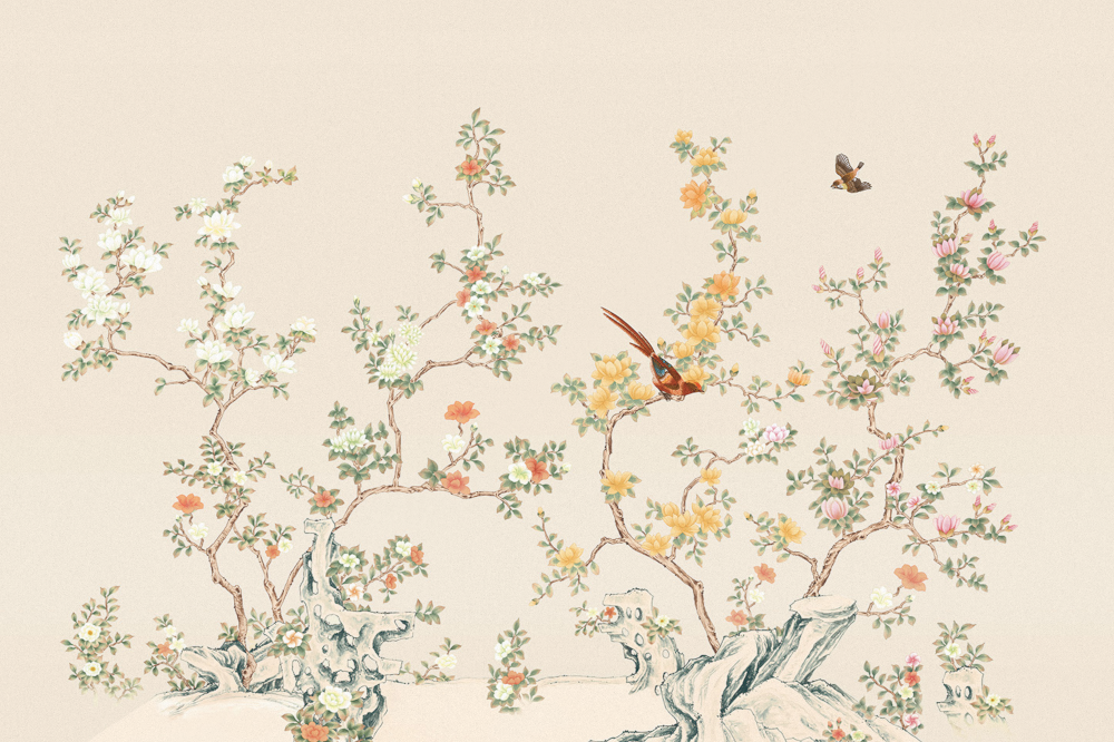 Beetle Inca embroidery-wallpaper wall covering