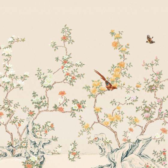 Beetle Inca Embroidery Wallpaper Wall Covering - Beige