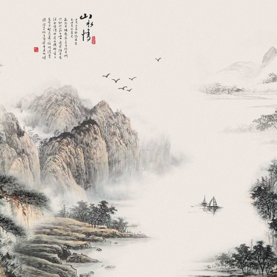 Elegant Chinese Style Mural 3D Model in Black and White