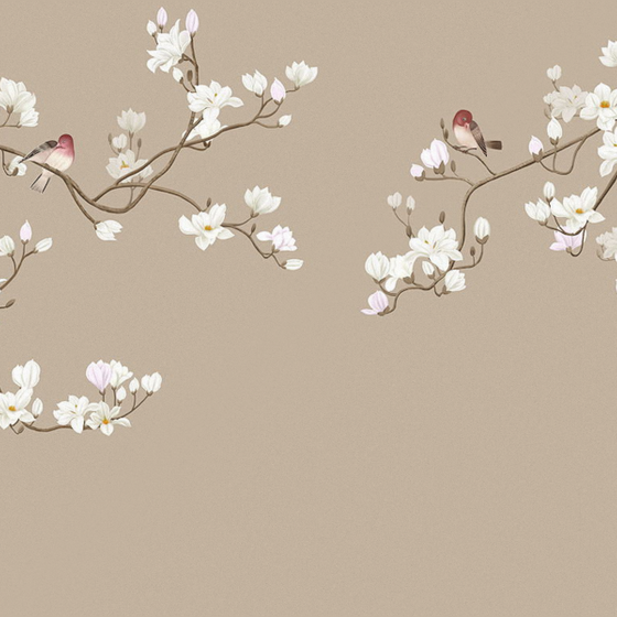 Warm Color Art Xuan Mural Headboard with Magnolia Flowers