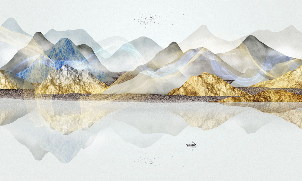 Art Xuan Mural - New Chinese Style Abstract Golden Landscape