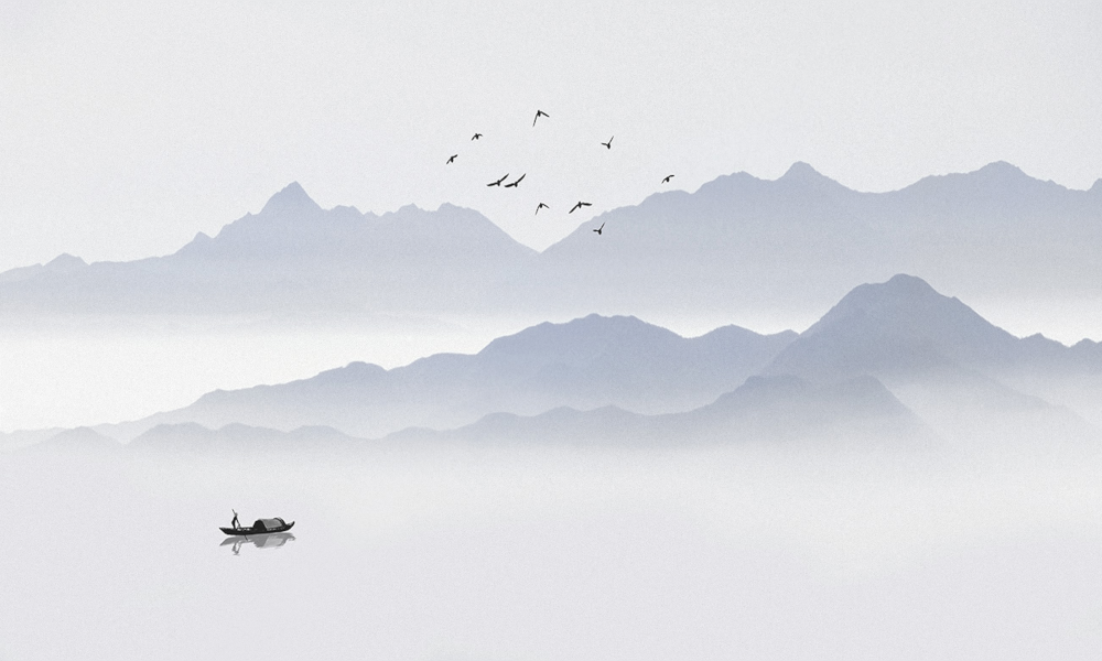 Modern Chinese-Style Light-Colored Landscape Mural Background Wall Fabric