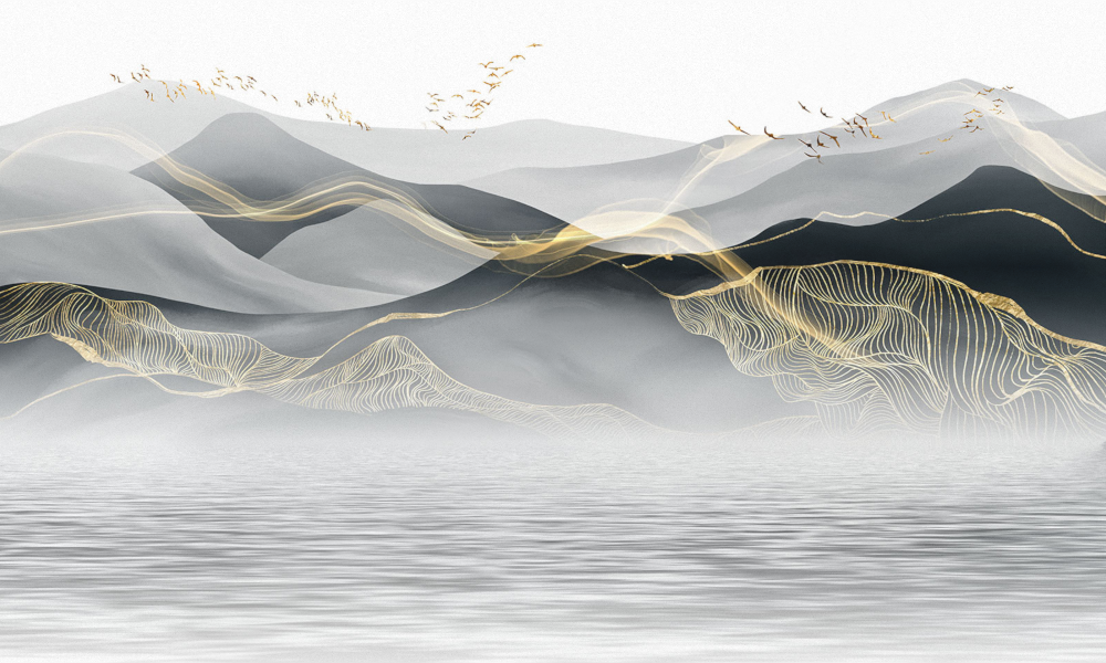 Art Xuan Mural New Chinese Modern Ink Landscape Small Boat Flying Birds