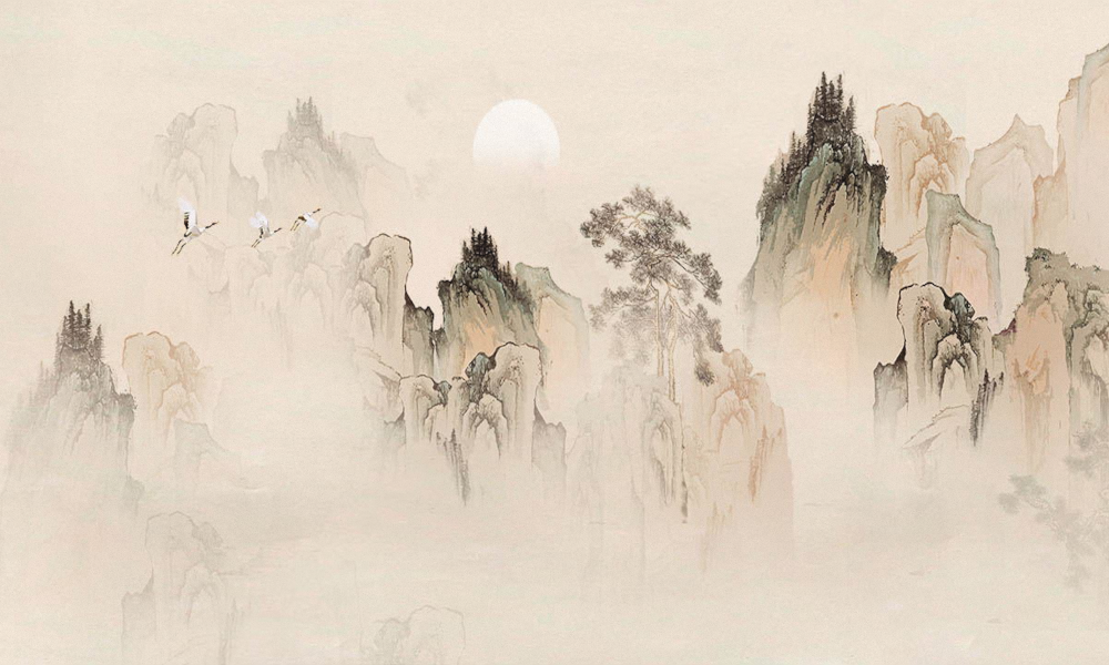 아트 시안 벽화 신중국 스타일 나는 학 경치 소파 배경 벽