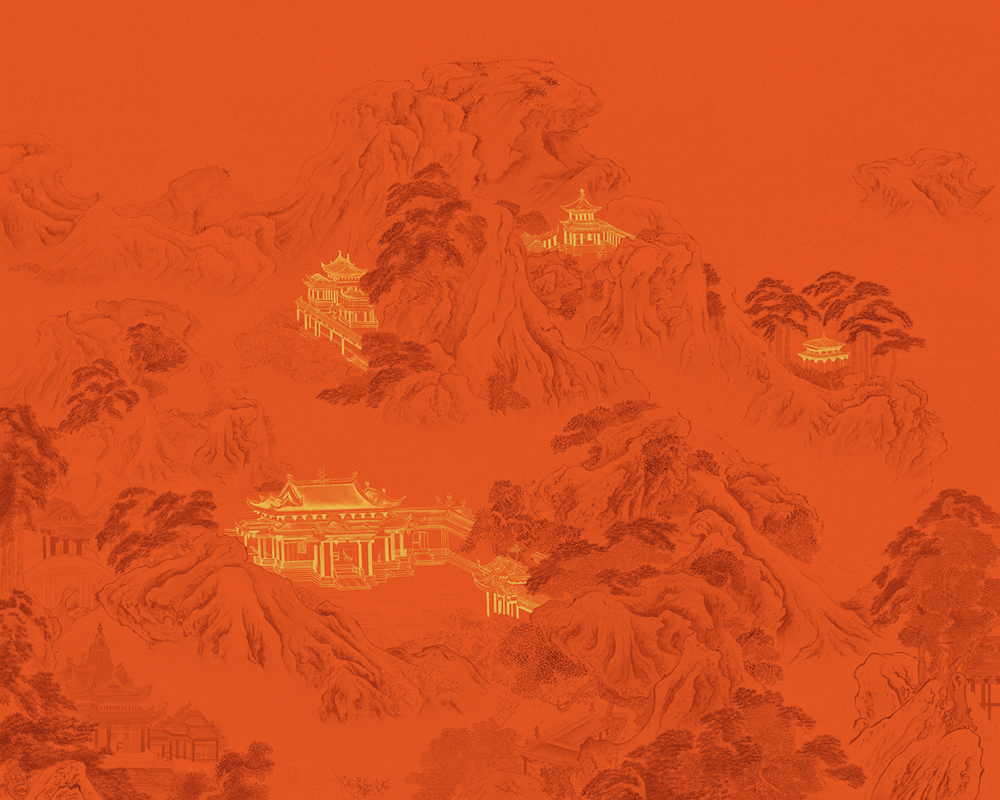 Beetle Inca embroidery-wallpaper wall covering