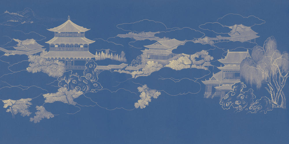 Beetle Inca embroidery-wallpaper wall covering