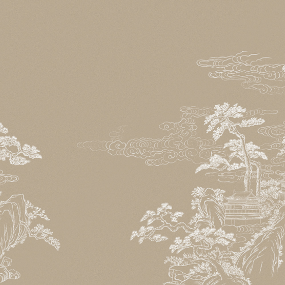 Beetle Mural Chinese Landscape Wallpaper Fabric 3D Model in Beige