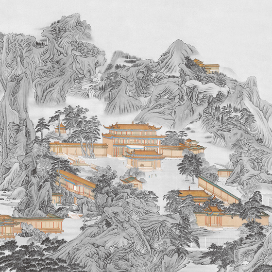 Gray Beetle Mural Chinese Landscape Wallpaper 3D Model