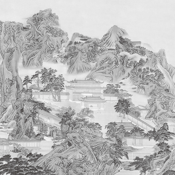 Beetle Mural Chinese Landscape Wallpaper Fabric 3D Model in Gray