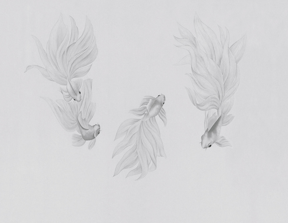 Elegant Beetle Inca Embroidery Wallpaper 3D Model in Gray