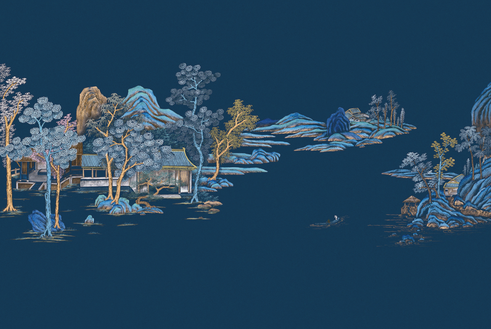 Beetle Mural Chinese Landscape G22007K-B Wallpaper Fabric