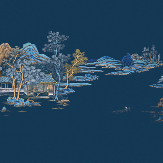 Beetle Mural Chinese Landscape Wallpaper 3D Model in Blue