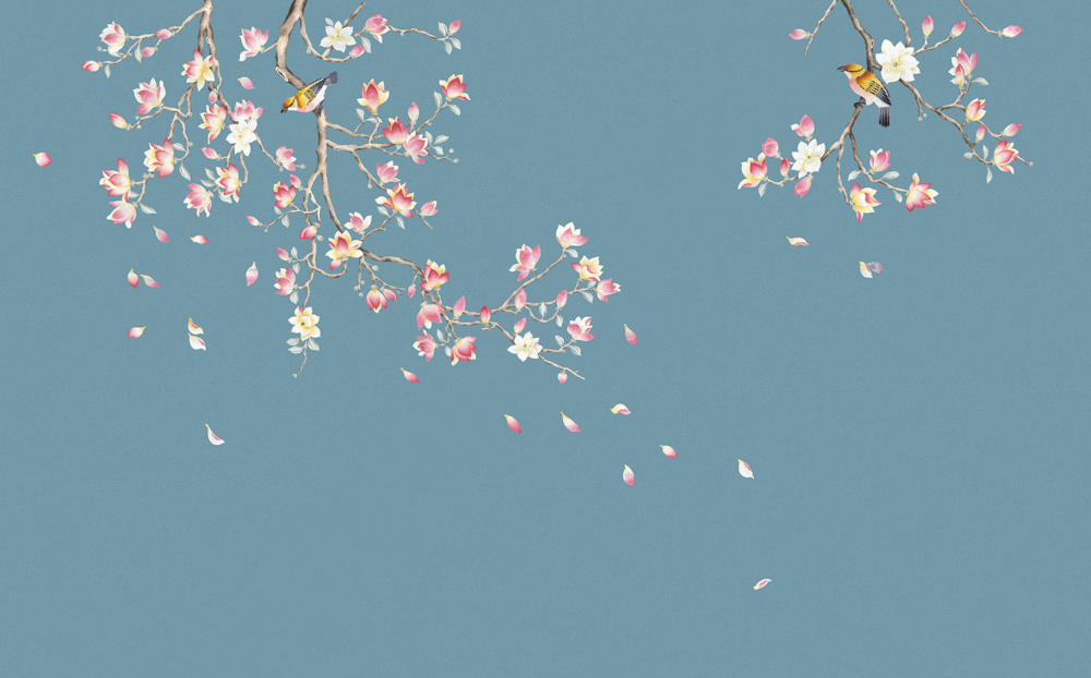 Beetle Mural Chinese Flower and Bird G22010K-B Wallpaper Fabric