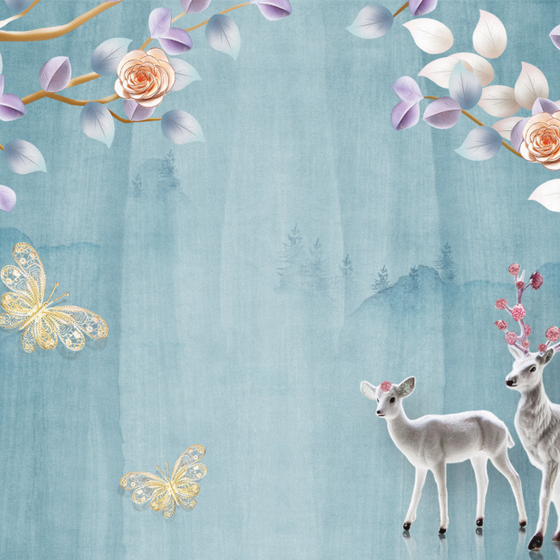 Blue Elk Butterfly Bedroom Mural 3D Model