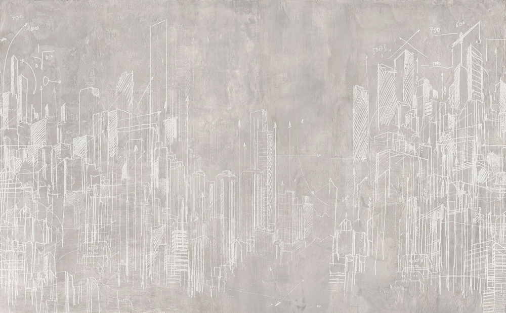 Art Xuan mural hand-painted architectural line light khaki gray background wall M0198