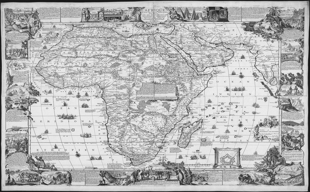 Art Xuan Mural Ancient Map Black and White Retro Wall Cloth