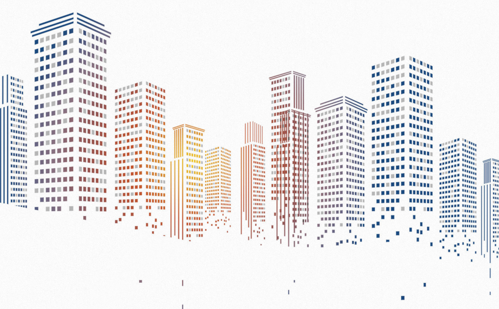 Art Xuan Mural Colorful City Silhouette Minimalist Modern Background Wall Fabric