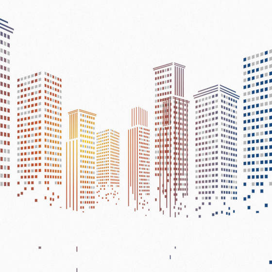 Colorful City Silhouette Mural 3D Model