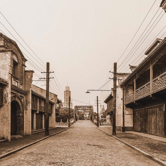 Retro Old Shanghai Scene Wallpaper 3D Model - Brown