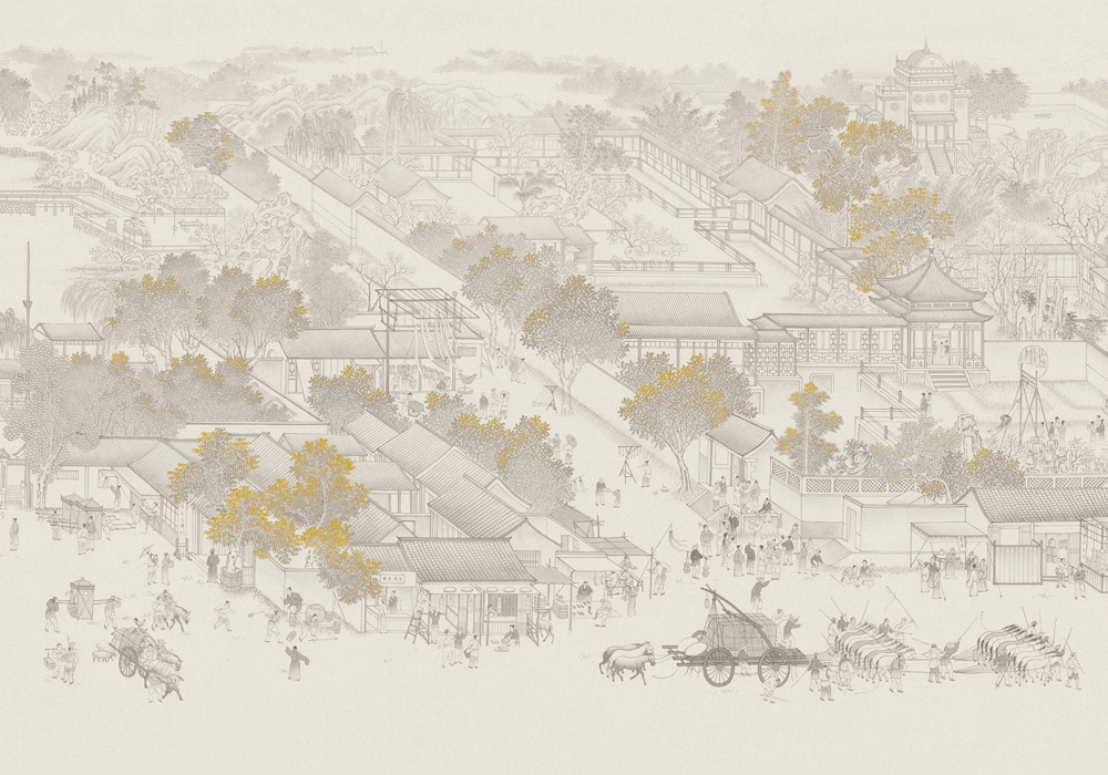 Beetle Inca embroidery-wallpaper wall covering