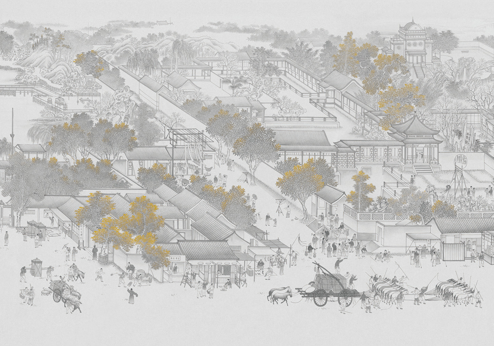 Elegant Earth Color Beetle Inca Embroidery Wallpaper Model