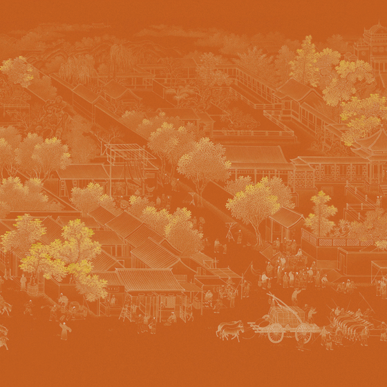 Beetle Inca Embroidery Wallpaper Wall Covering in Earth Color