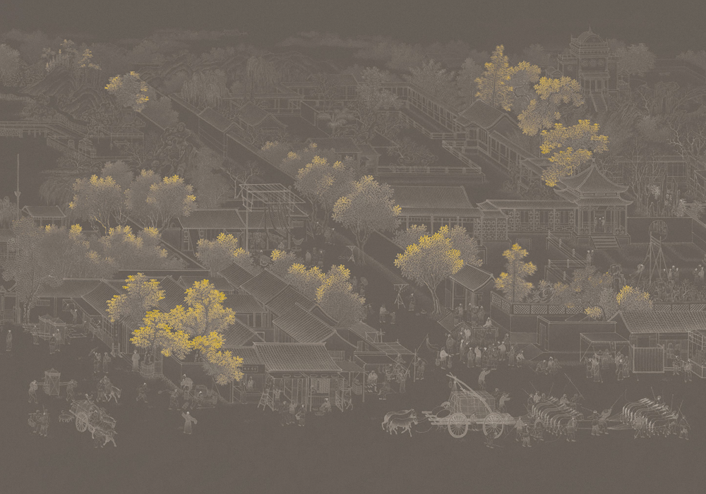 Beetle Inca embroidery-wallpaper wall covering