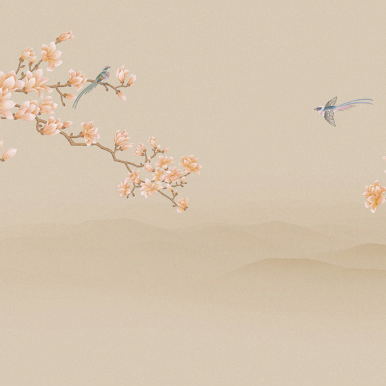 Beetle Inca Embroidered Magnolia Flower Bird Wallpaper Fabric 3D Model