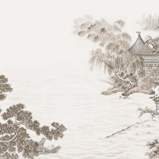 Elegant Chinese Landscape Wallpaper Fabric 3D Model