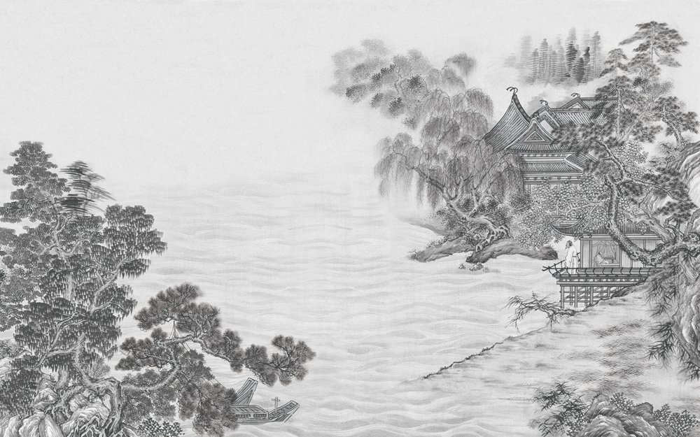 Beetle Mural Chinese Landscape G22016K-B Wallpaper Fabric