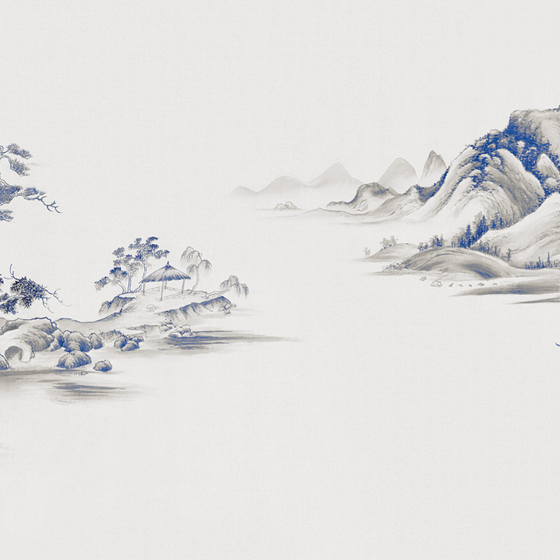 Beetle Mural Chinese Landscape Wallpaper Fabric 3D Model in Blue