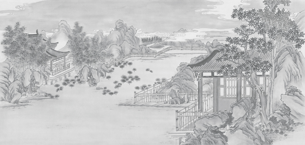 Beetle Mural Chinese Landscape G22019-C Wallpaper Fabric