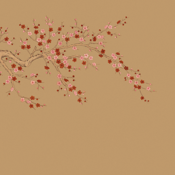 Beige Plum Blossom Wallpaper Fabric 3D Model