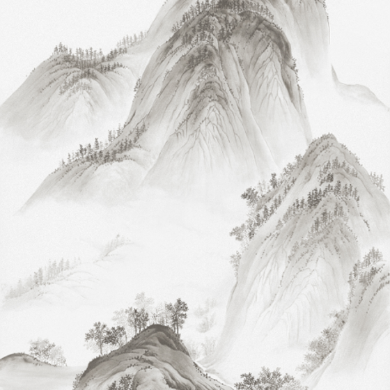 Beetle Mural Chinese Landscape Wallpaper Fabric 3D Model in Gray